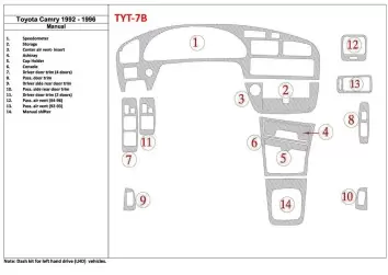 Toyota Camry 1992-1996 Manual Gearbox, 14 Parts Mascherine sagomate per rivestimento cruscotti 