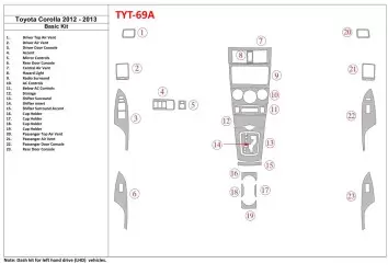 Toyota Corolla 2012-2013 Basic Mascherine sagomate per rivestimento cruscotti 