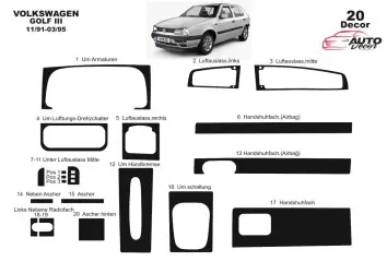 Volkswagen Golf III 08.91-03.95 Mascherine sagomate per rivestimento cruscotti 20-Decori