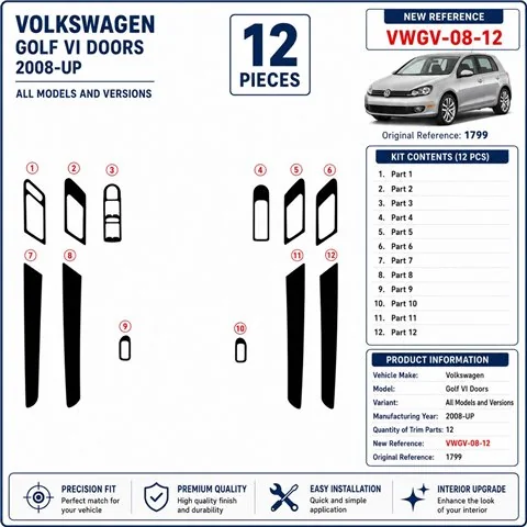 Volkswagen Golf VI Doors 2008-in poi kit rivestimento cruscotto e interni 3D 12 pezzi 2