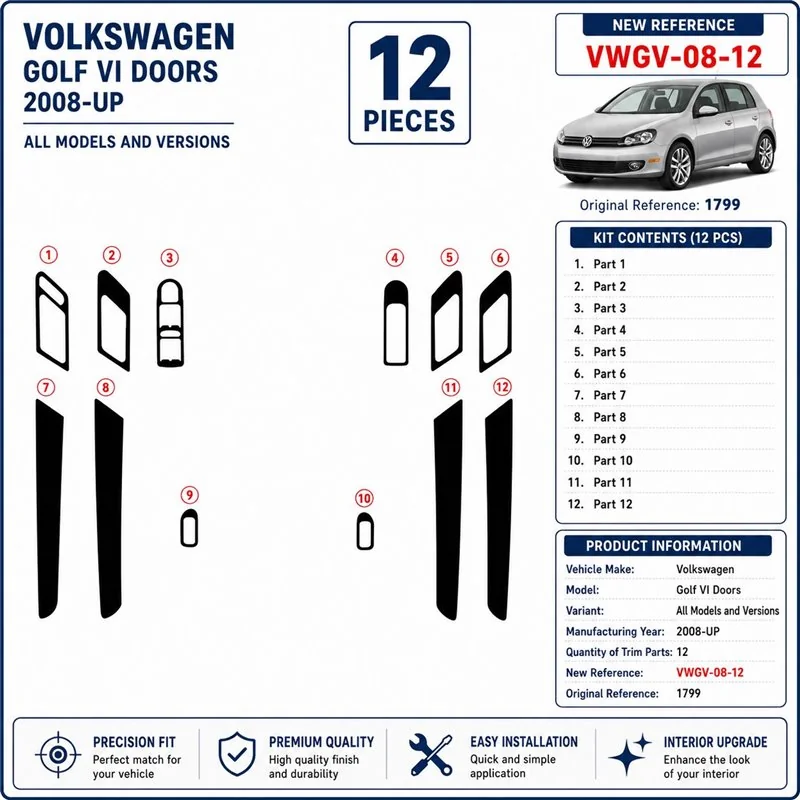 Volkswagen Golf VI Doors 2008+ kit cruscotto 3D, 12 pezzi