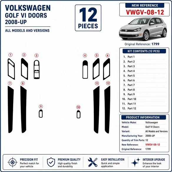 Volkswagen Golf VI Doors 2008+ kit cruscotto 3D, 12 pezzi