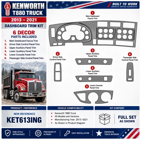 Kenworth T880 Truck- Year 2013-2021 kit rivestimento cruscotto e interni 3D