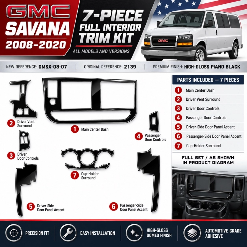 GMC Savana 2008-2020 kit rivestimento cruscotto e interni 3D 19 pezzi