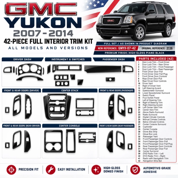 GMC Yukon 2007-2014 kit rivestimento cruscotto e interni 3D 42 pezzi