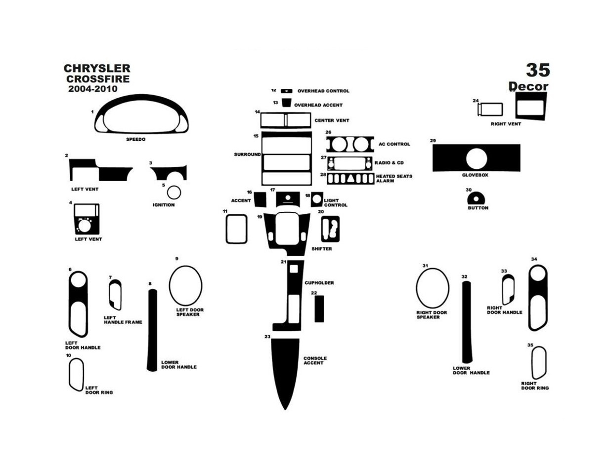 Chrysler Crossfire 2004-2008 Kit Rivestimento Cruscotto all'interno del veicolo Cruscotti personalizzati 35-Decori