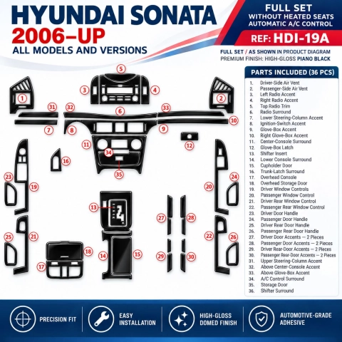 Hyundai Sonata 2006-in poi set completo; senza Heated Seats; Auto comandi climatizzatore kit rivestimento cruscotto e interni 3D 2