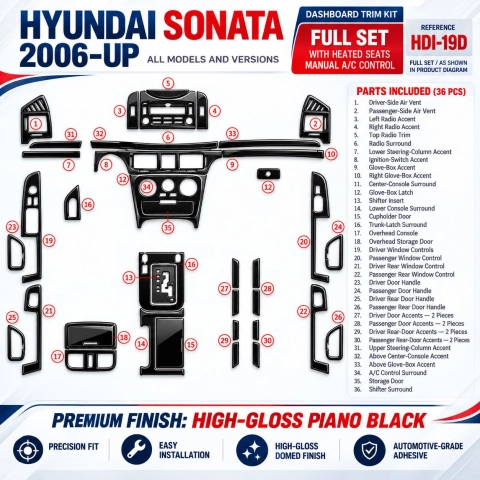Hyundai Sonata 2006-in poi set completo,con Heated Seats; cambio manuale comandi climatizzatore kit rivestimento cruscotto e int