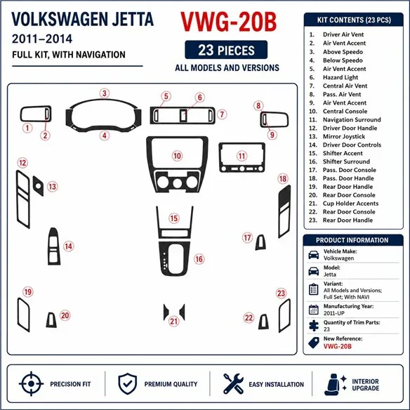 Volkswagen Jetta 2011+ set completo, con navigazione kit cruscotto 3D