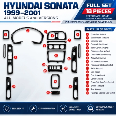 Hyundai Sonata 1999-2001 set completo kit rivestimento cruscotto e interni 3D 18 pezzi