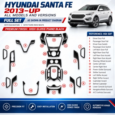 Hyundai Santa Fe 2013-in poi set completo; con navigatore; con 3 row seats kit rivestimento cruscotto e interni 3D 2