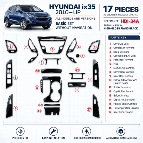 Hyundai ix35 2010-in poi Basic Set; senza navigatore kit rivestimento cruscotto e interni 3D 2