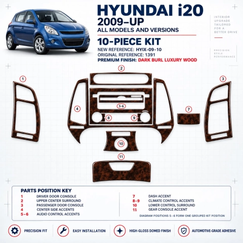 Hyundai I 20 2009-in poi kit rivestimento cruscotto e interni 3D 10 pezzi