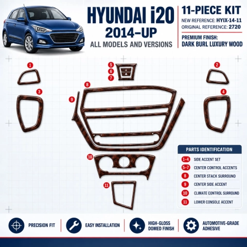 Hyundai I 20 2014-in poi kit rivestimento cruscotto e interni 3D 11 pezzi