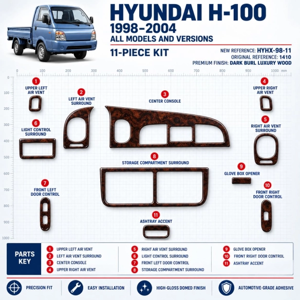 Hyundai H 100 1998-2004 kit rivestimento cruscotto e interni 3D 11 pezzi