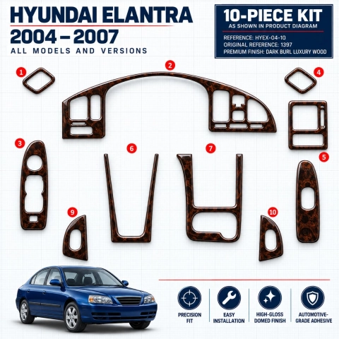 Hyundai Elantra 2004-2007 kit rivestimento cruscotto e interni 3D 10 pezzi 2