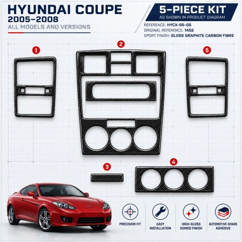 Hyundai Coupe 2005-2008 kit rivestimento cruscotto e interni 3D 5 pezzi