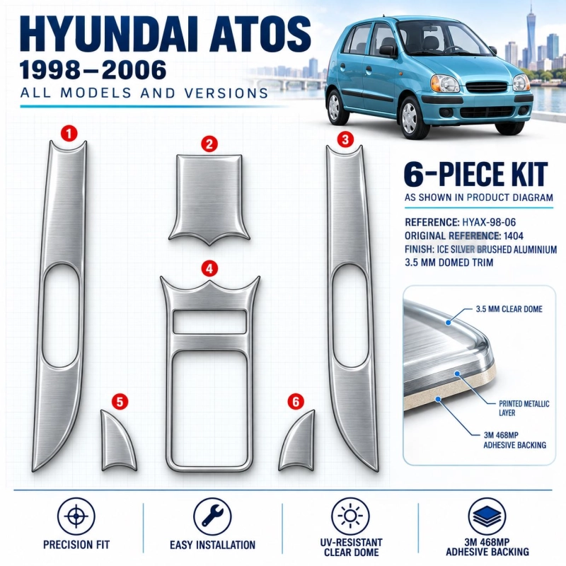 Hyundai Atos 1998-2006 kit rivestimento cruscotto e interni 3D 6 pezzi