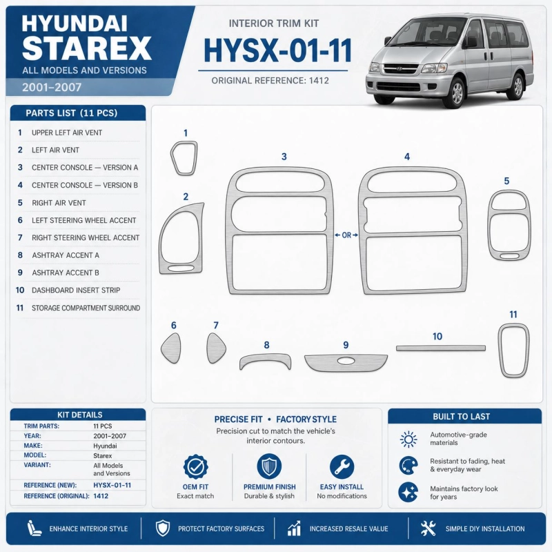 Hyundai Starex 2001-2007 kit rivestimento cruscotto e interni 3D 11 pezzi