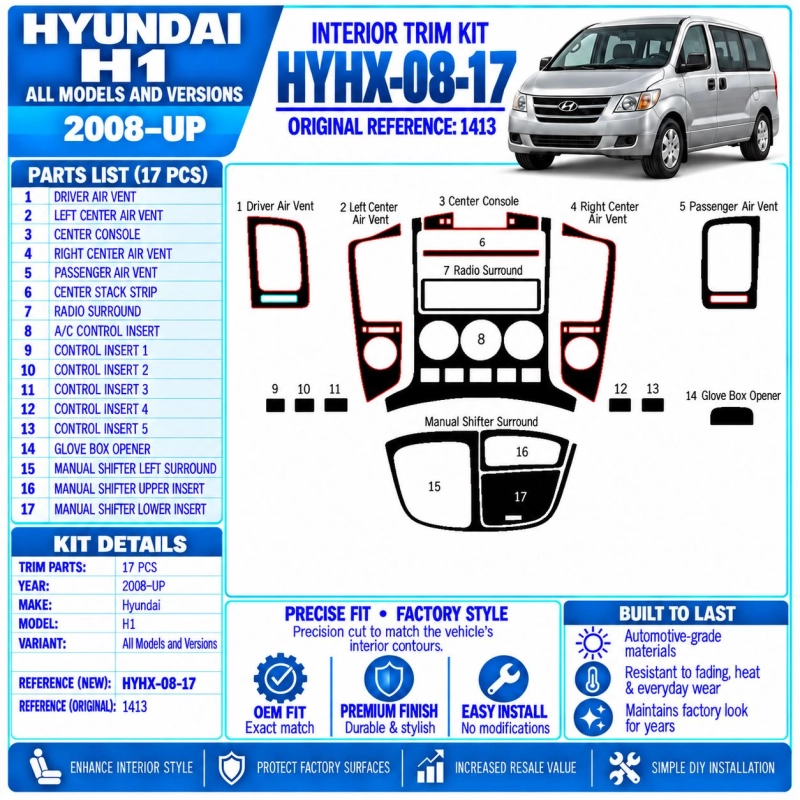 Hyundai H1 2008-in poi kit rivestimento cruscotto e interni 3D 17 pezzi