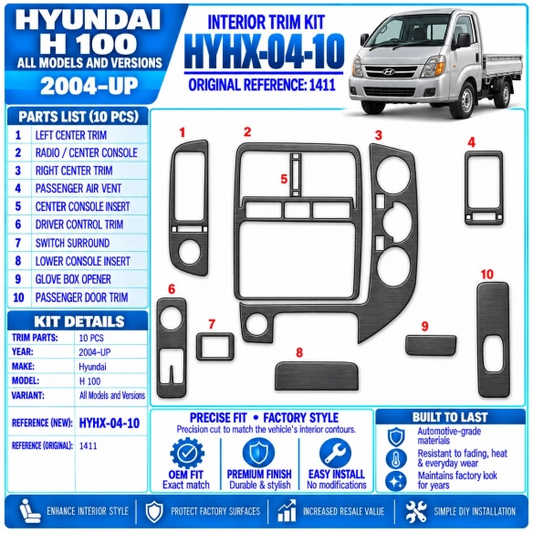 Hyundai H 100 2004-in poi kit rivestimento cruscotto e interni 3D 10 pezzi
