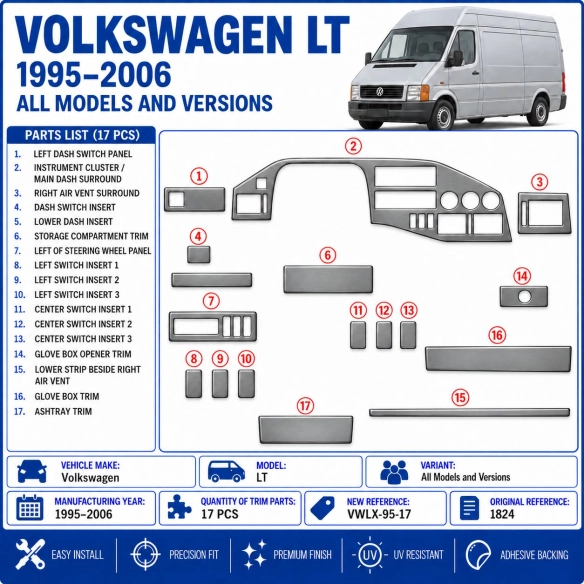 Volkswagen LT 1995-2006 kit rivestimento cruscotto e interni 3D 17 pezzi