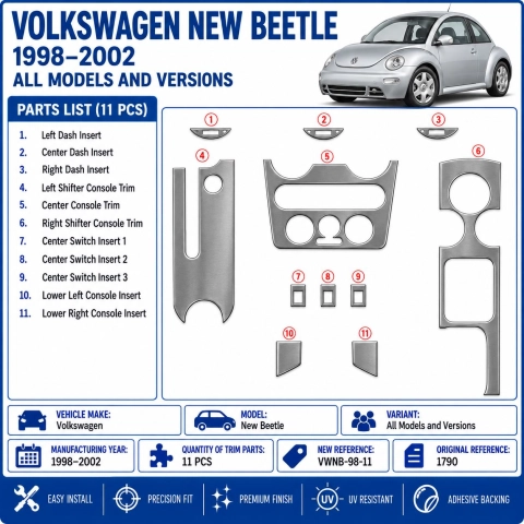 Volkswagen New Beettle 1998-2002 kit cruscotto 3D, 11 pezzi 2