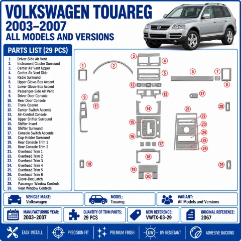 Volkswagen Touareg 2003-2007 kit rivestimento cruscotto e interni 3D 39 pezzi 2
