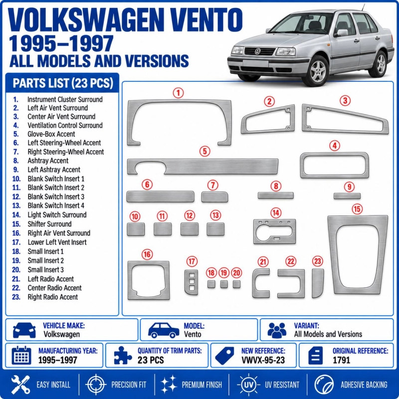 Volkswagen Vento 1995-1997 kit rivestimento cruscotto e interni 3D 23 pezzi