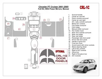 Chrysler PT Cruiser 2001-2005 Full Set, With Power Mirrors, Manual Gearbox, 23 Parts set Cruscotto BD Rivestimenti interni
