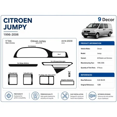 Citroen Jumpy 1996-2006 kit cruscotto 3D, 9 pezzi