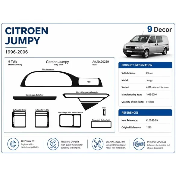 Citroen Jumpy 1996-2006 kit cruscotto 3D, 9 pezzi