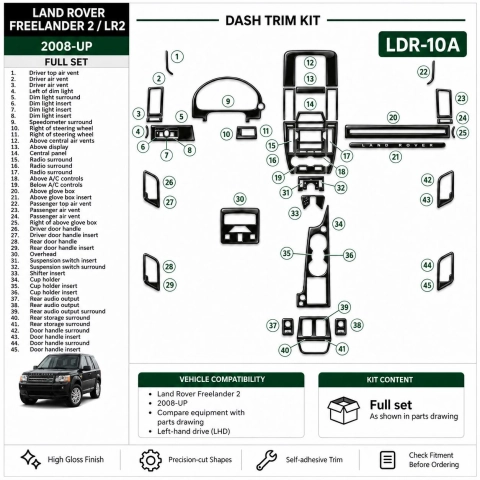 Land Rover Freelander 2 2008-in poi set completo kit rivestimento cruscotto e interni 3D 2