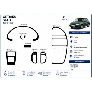Citroen Saxo 1996-1999 kit cruscotto 3D, 8 pezzi 2