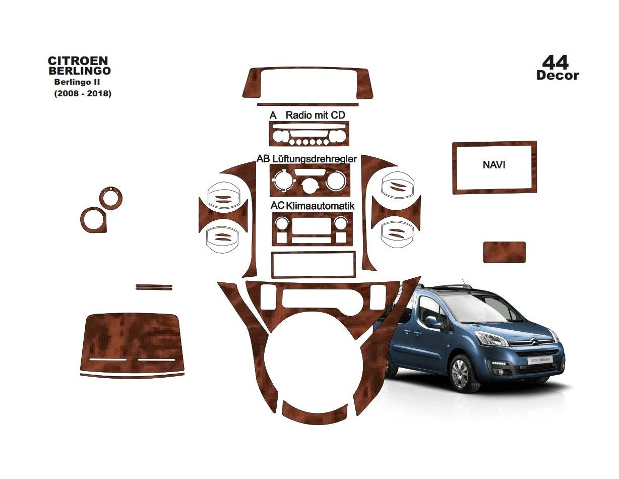 Citroen Berlingo 2012-2018 Kit Rivestimento Cruscotto all'interno del veicolo Cruscotti personalizzati 44-Decori