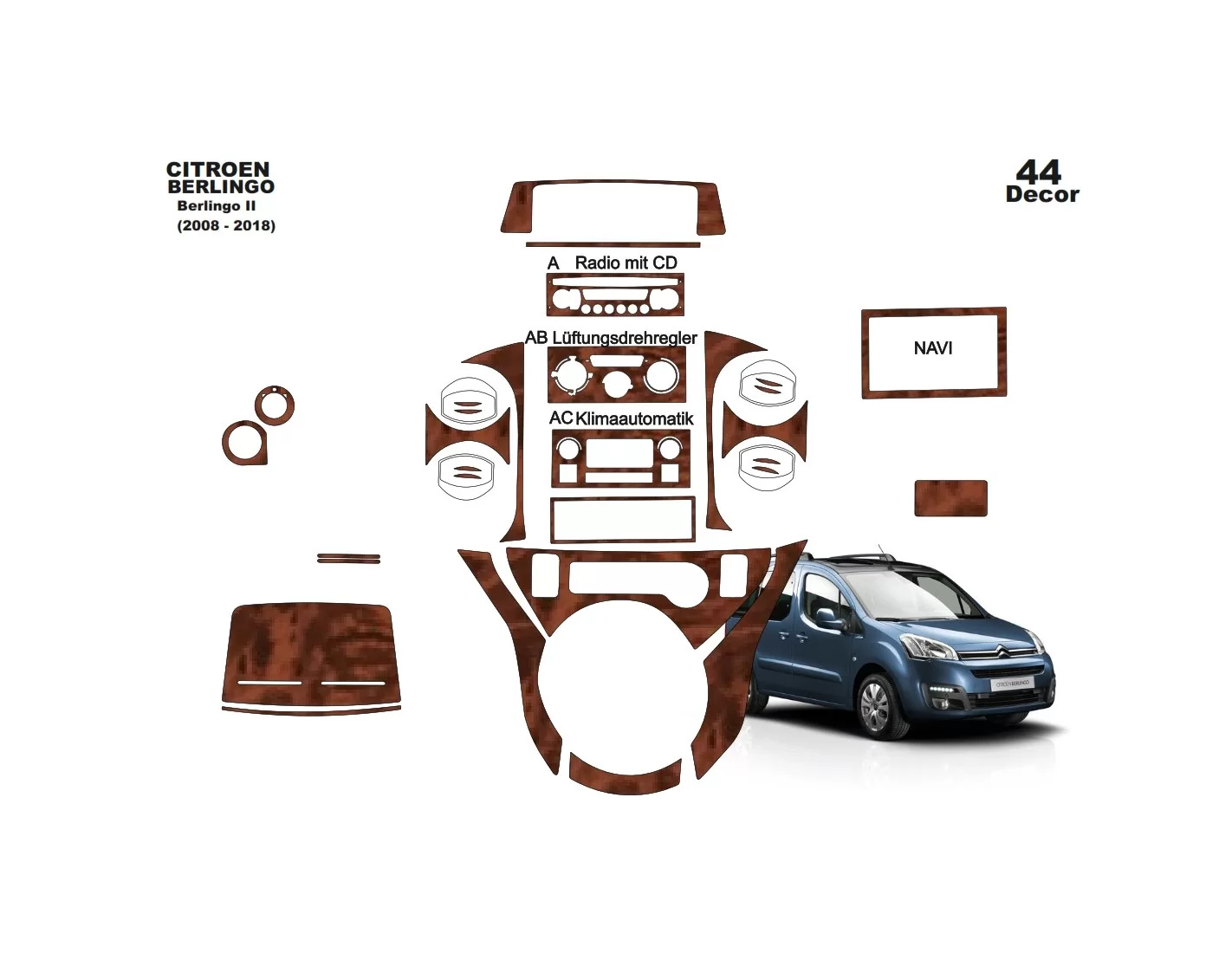 Citroen Berlingo 2012-2018 Kit Rivestimento Cruscotto all'interno del veicolo Cruscotti personalizzati 44-Decori