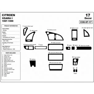 Citroen Xsara I 1997-1999 kit cruscotto 3D, 17 pezzi
