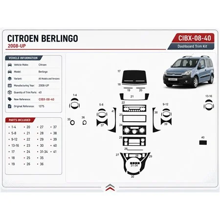 Citroen Berlingo 2008+ kit cruscotto 3D, 40 pezzi