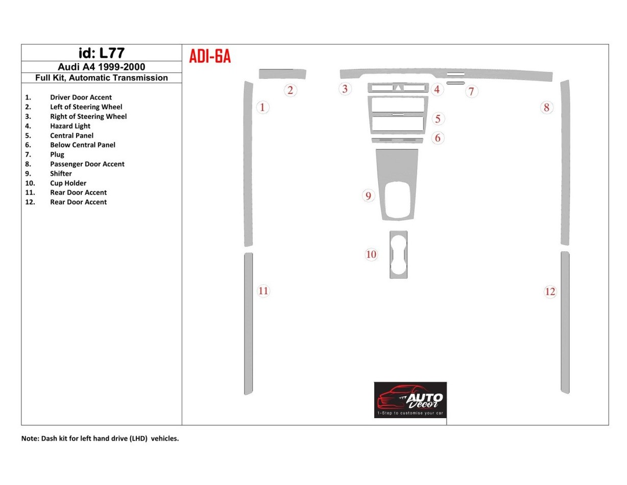 Audi A4 1999-2000 Full Set, Automatic Gear Cruscotto BD Rivestimenti interni