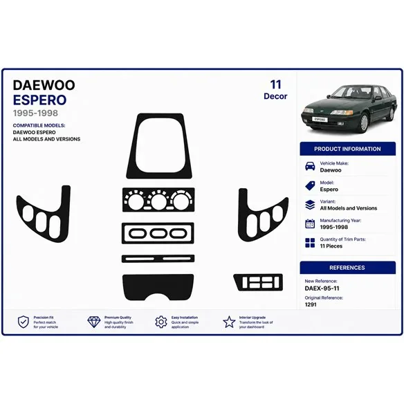 Chevrolet Espero 1995-1998 kit cruscotto 3D, 11 pezzi