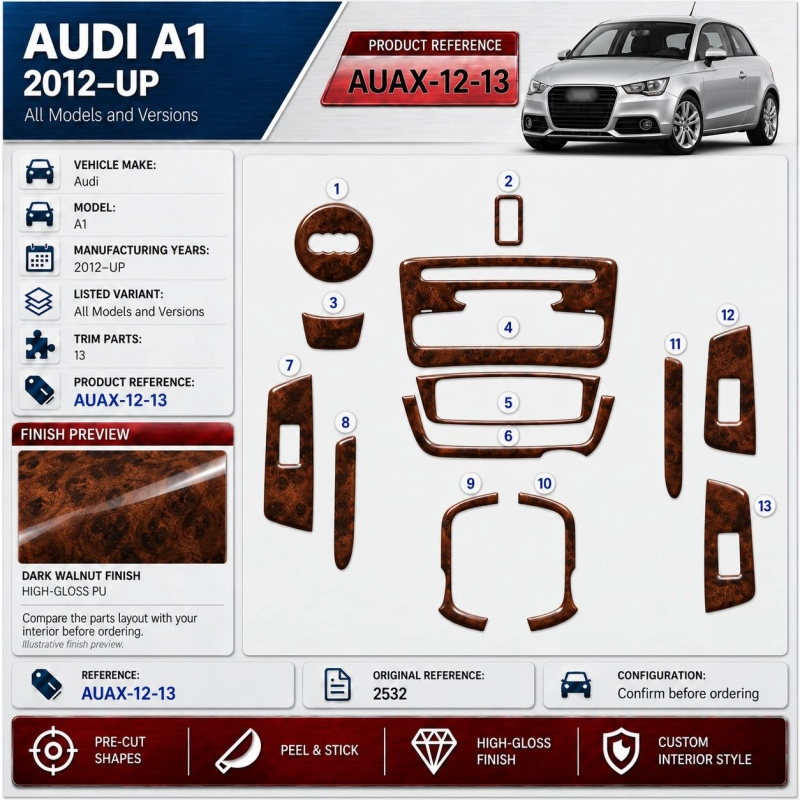 Audi A1 2012-in poi kit rivestimento cruscotto e interni 3D 13 pezzi