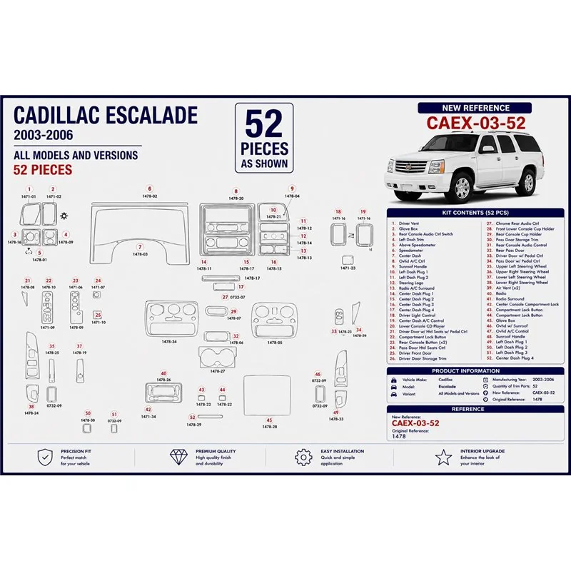 Cadillac Escalade 2003-2006 kit cruscotto 3D, 52 pezzi