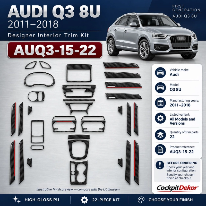 Audi Q3 8U 2011-2018 kit rivestimento cruscotto e interni 3D 22 pezzi