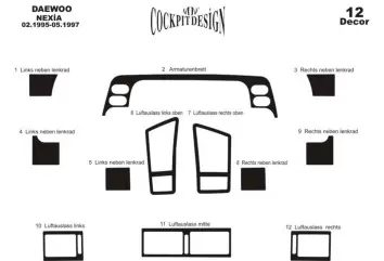 Daewoo Nexia 02.95 - 05.97 Kit Rivestimento Cruscotto all'interno del veicolo Cruscotti personalizzati 12-Decori