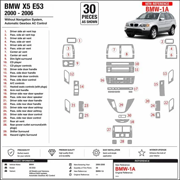 BMW X5 2000-2006 senza navigazione system, cambio automatico AC Control kit cruscotto 3D