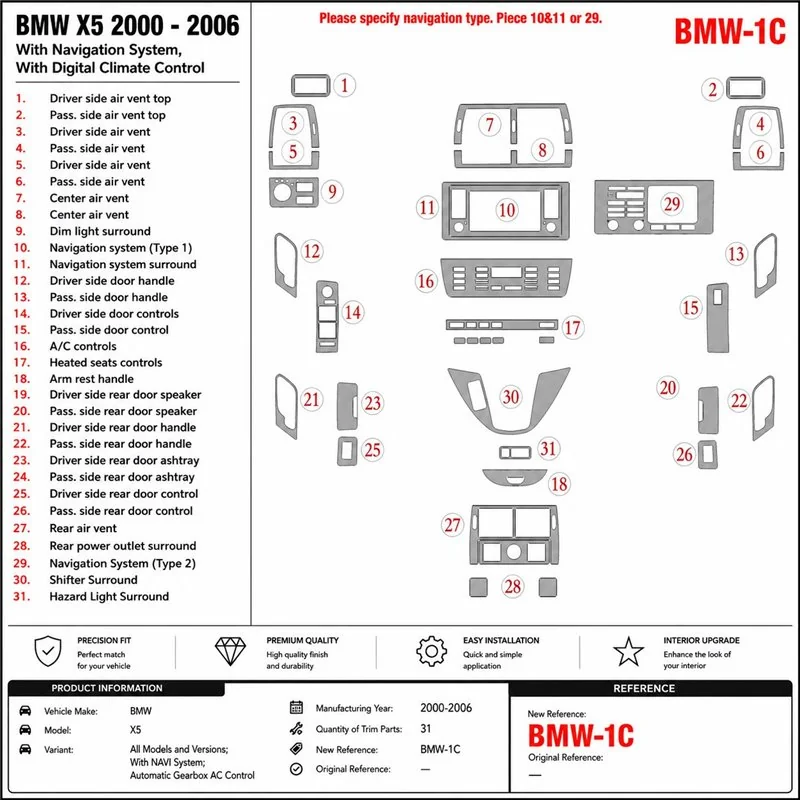 BMW X5 2000-2006 con navigazione system kit cruscotto 3D