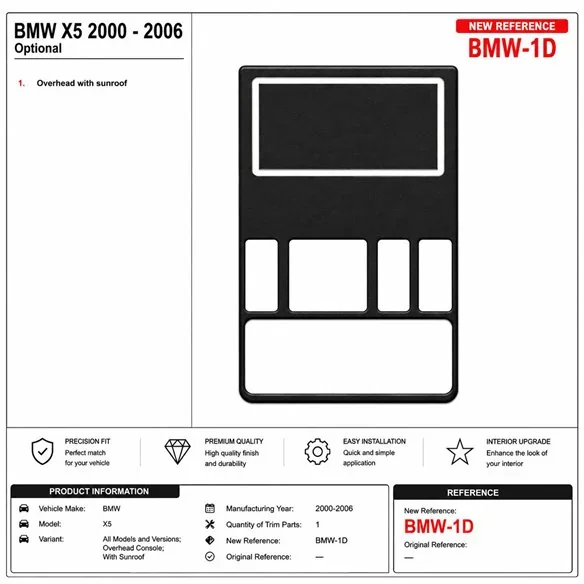 BMW X5 2000-2006 Overhead Console, With Sunroof kit cruscotto 3D