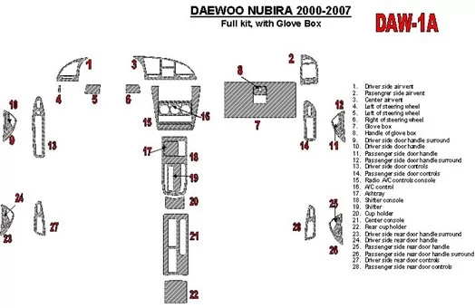 Daewoo Nubira 2000-2007 Full Set, with glowe-box Cruscotto BD Rivestimenti interni
