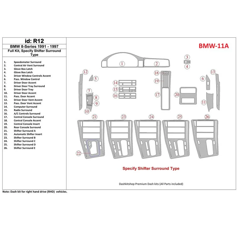BMW 8 Series E31 1991-1997 set completo kit cruscotto 3D