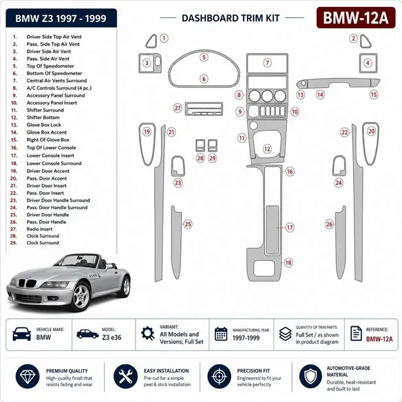 BMW Z3 1997-1999 set completo kit cruscotto 3D